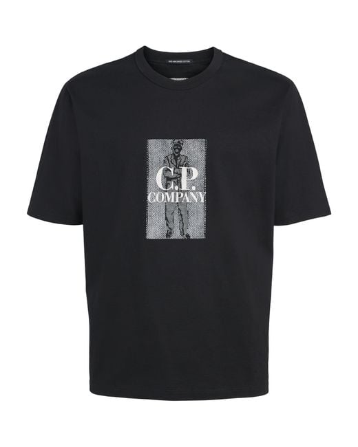 C P Company Black Cotton Embroidered Logo T-Shirt for men