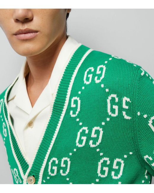 Gucci Green Cotton Gg Jacquard Cardigan for men