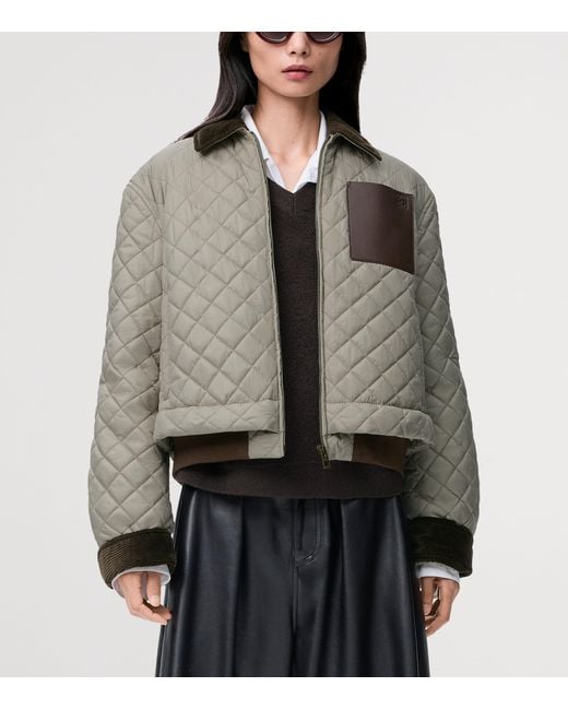 Loewe Gray Corduroy-Collar Quilted Jacket