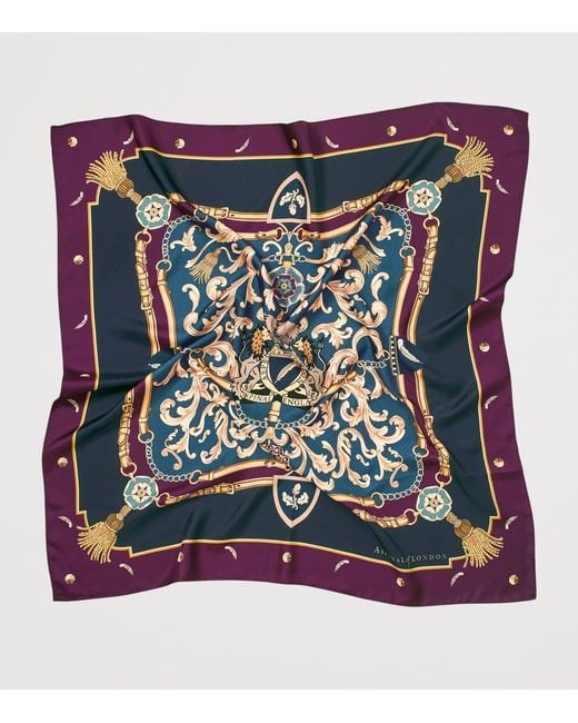 Aspinal Blue Silk Signature Shield Scarf