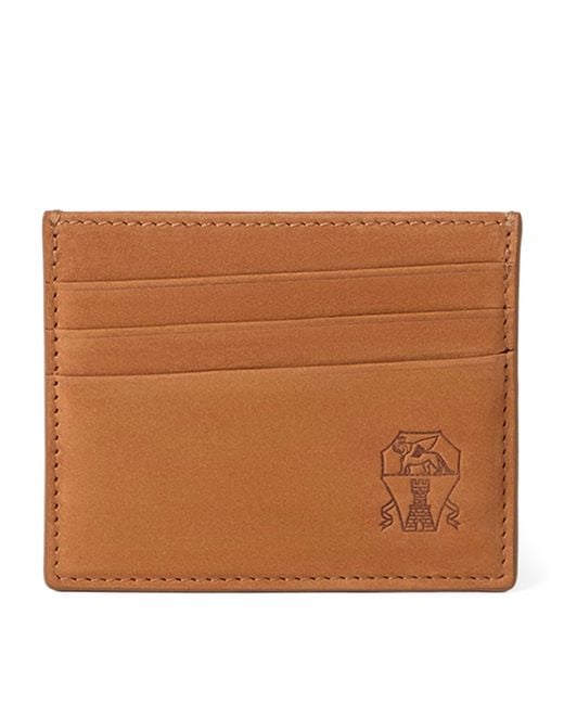 Brunello Cucinelli Brown Nubuck Logo Card Holder for men