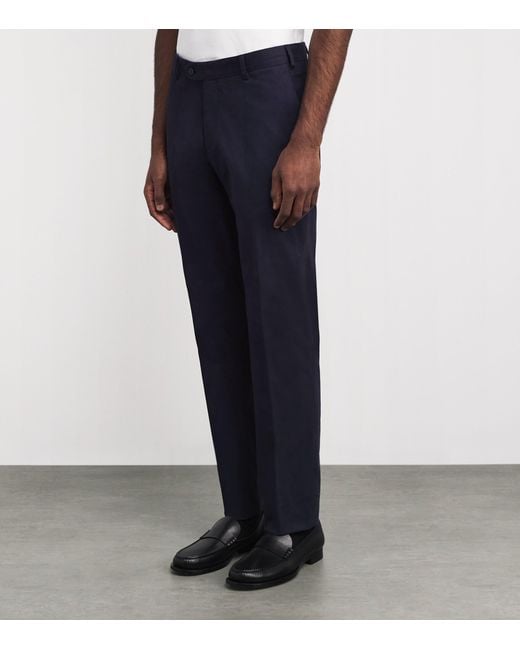 Brioni Blue Cotton-Blend Pienza Straight Trousers for men