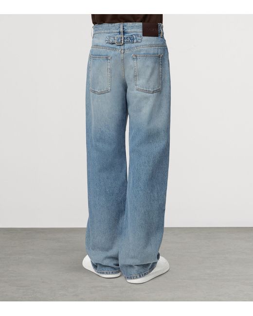 Loewe Blue Buckle-Strap Straight Jeans for men