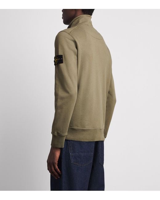Stone Island Green Cotton Half-Zip Compass Sweatshirt for men