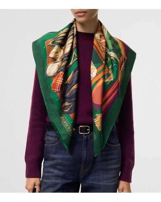 Burberry Green Silk Knight & Day Scarf