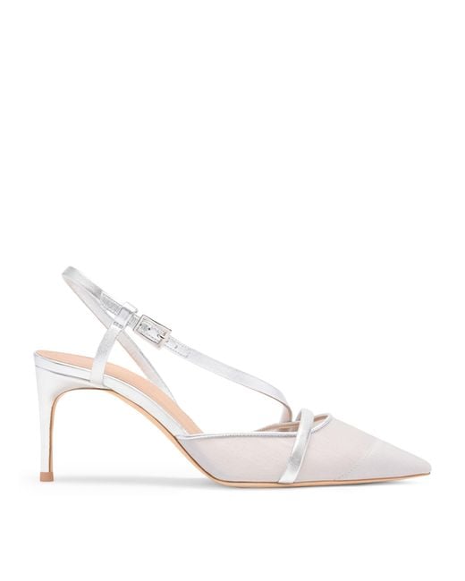 Malone Souliers White Organza Valeria Slingback Pumps 70