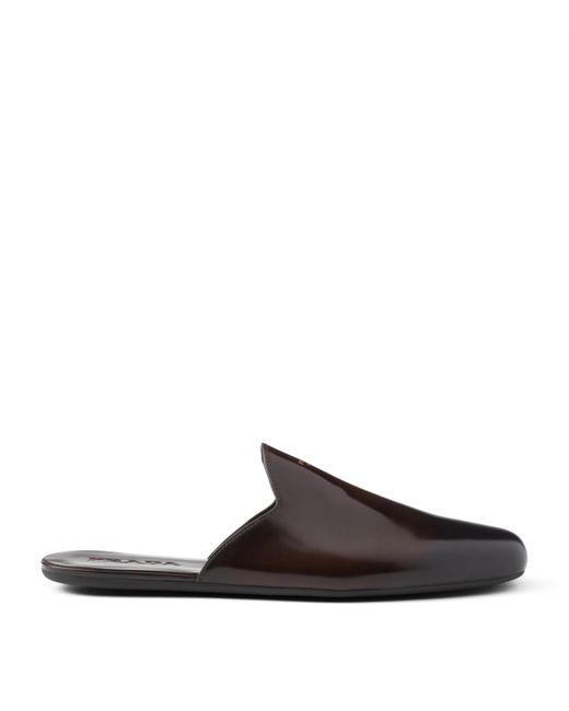 Prada Brown Brushed Leather Mules for men