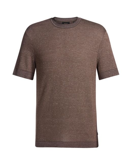 Boss Brown Cotton-Linen-Silk T-Shirt for men