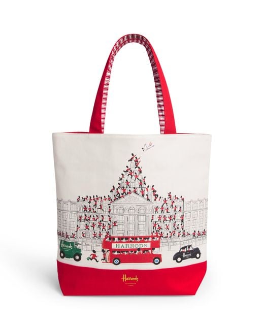 Harrods Red Large Cotton Christmas Knightsbridge Tote Bag
