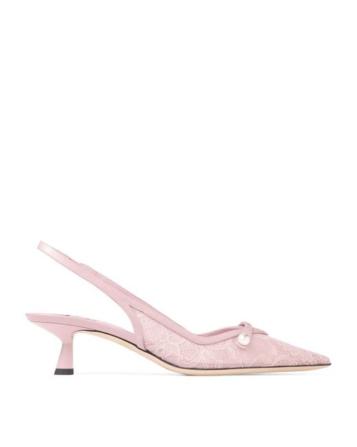 Jimmy Choo Pink Amita 45 Lace-Leather Slingback Pumps