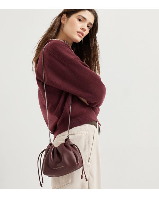 Brunello Cucinelli Purple Mini Leather Mellow Bucket Bag
