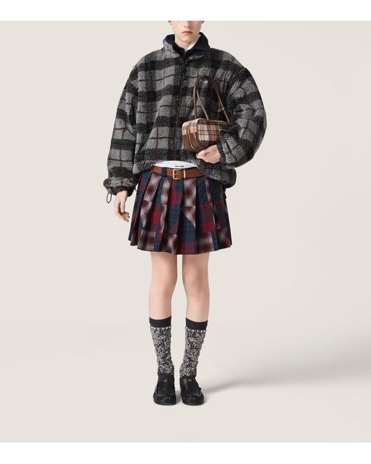 Miu Miu Black Fleece Check Zip-Up Jacket