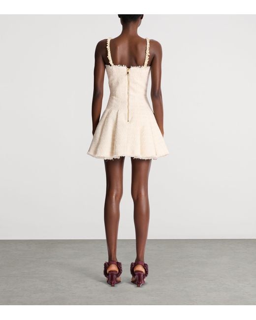 Balmain Natural Conchiglie Pleated Tweed Mini Dress