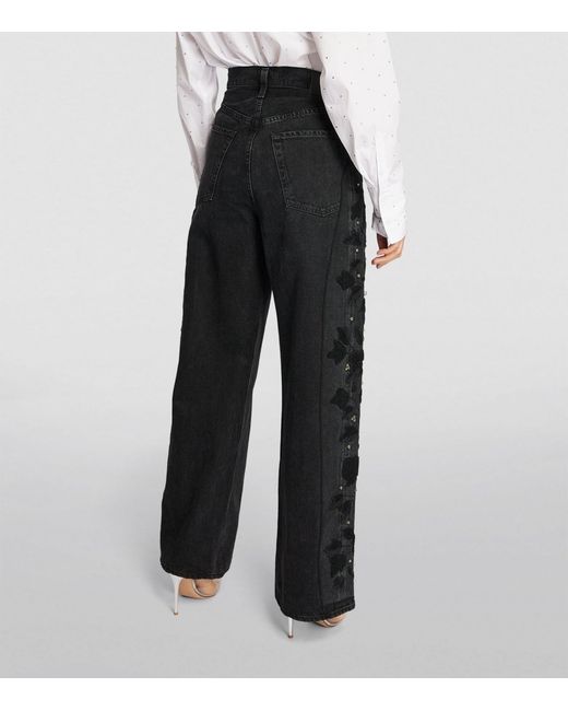 Citizens of Humanity Black Ayla Embroidered Wide-leg Jeans