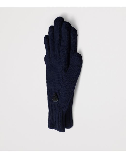 Prada Blue Wool Logo Gloves for men