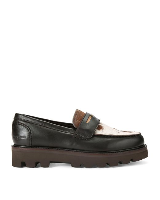 Kurt Geiger Black Leather Cow Print Brompton Penny Loafer for men