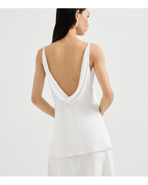 Brunello Cucinelli White Sable Silk Crepe Tank Top