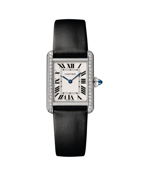 Cartier Black Stainless Steel And Diamond Tank Must Watch 22mm