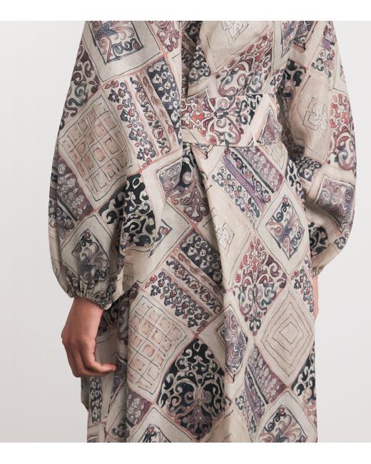 Eleventy Natural Linen Printed Maxi Dress