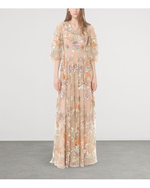 Valentino Natural Tulle Embellished Sequin Gown