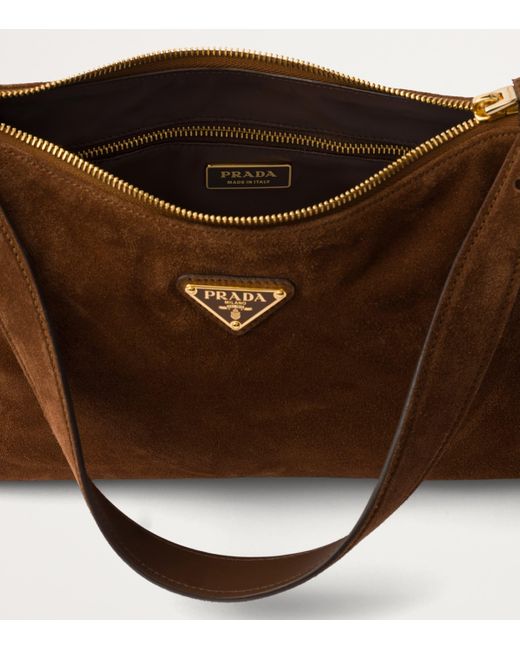 Prada Brown Medium Suede Aimée Shoulder Bag