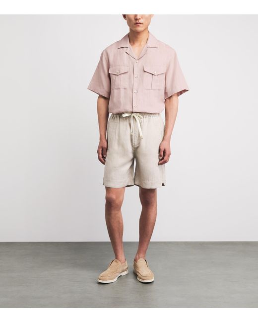Eleventy Pink Linen Bowling Shirt for men