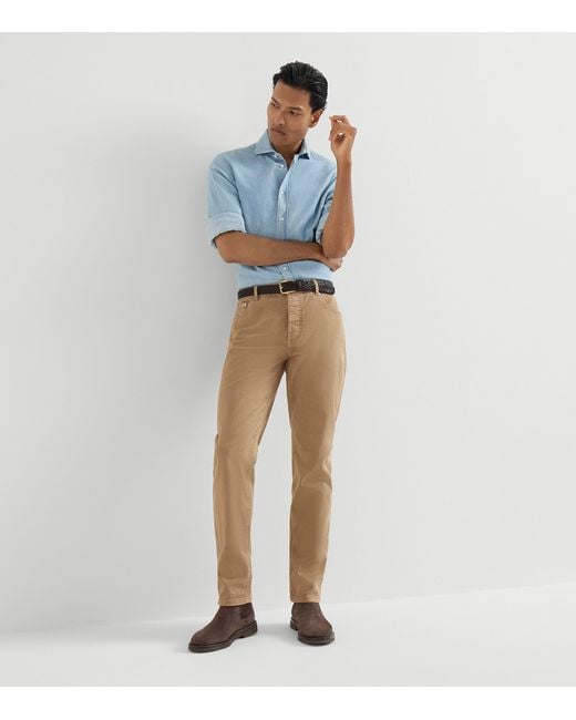Brunello Cucinelli Natural Denim Garment-Dyed Trousers for men