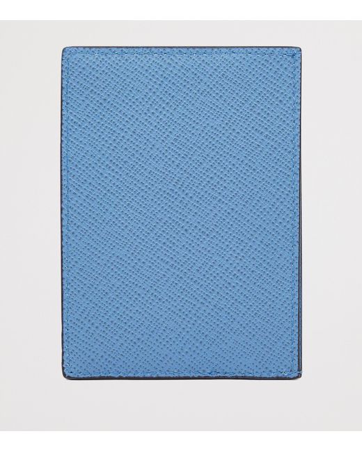 Smythson Blue Panama Leather Compact Card Holder for men