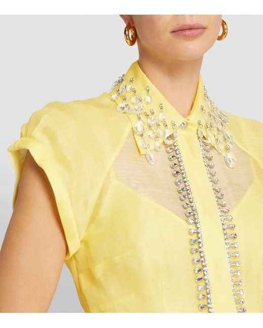 Zimmermann Yellow Linen-silk Diamanté Blouse