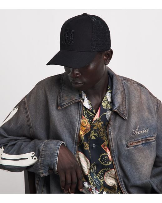 Amiri Black Cotton Embroidered Trucker Baseball Cap for men