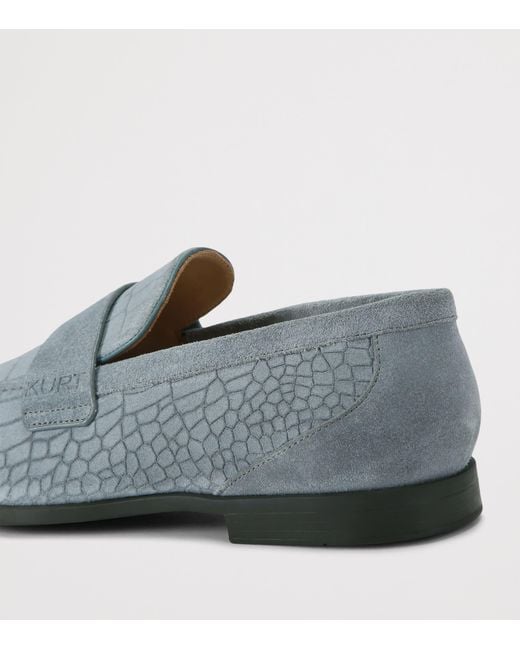 Kurt Geiger Gray Croc-Embossed Suede Aldgate Flex Loafers