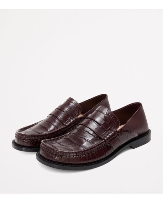 Loewe Brown Calfskin Croc-Embossed Campo Loafers