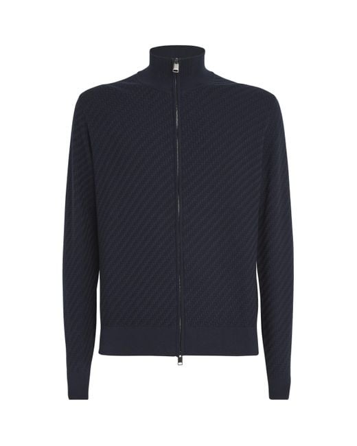 Brioni Blue Cotton-Silk-Cashmere Zipped Sweater for men
