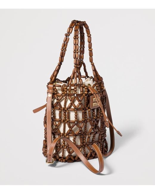 Miu Miu Brown Beaded Mesh Bucket Bag