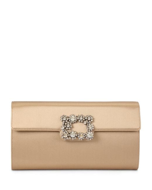 Roger Vivier Natural Satin Efflorescence Envelope Clutch Bag