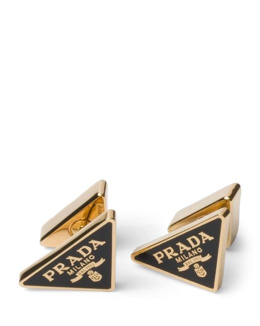 Prada Metallic Enamel Triangle Logo Earrings