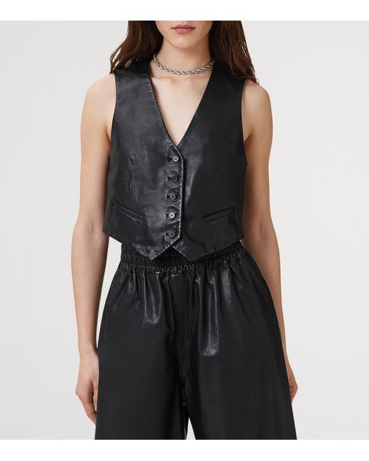 AllSaints Black Leather Arla Lea Waistcoat