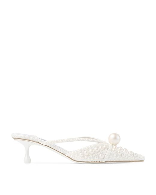 Jimmy Choo White Sana 50 Satin Embellished Mules