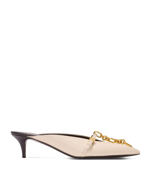 Balmain Natural Sync Leather Mules With Pointed Toe