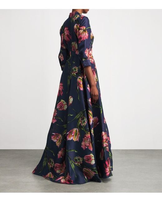 Carolina Herrera Blue Silk Floral Trench Gown