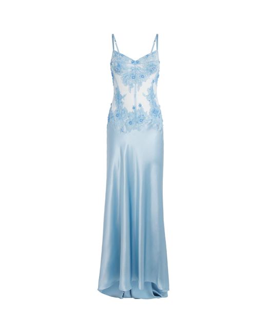 Rosamosario Blue Silk Embellished Slip Dress