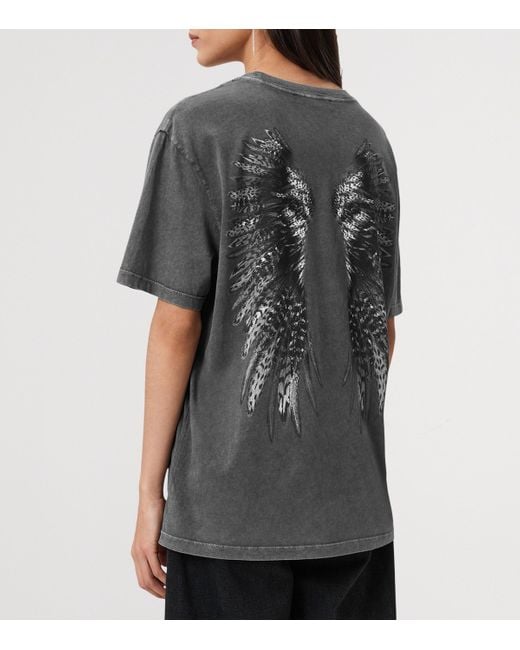 AllSaints Gray Organic Cotton Wings T-Shirt
