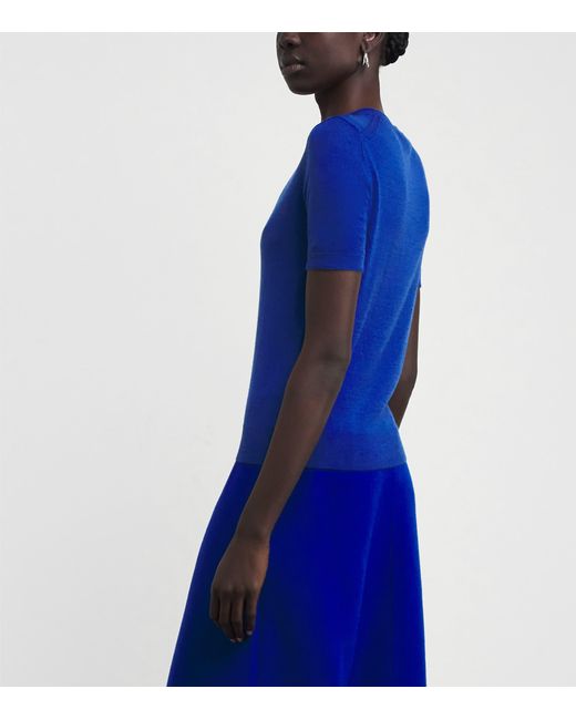 Lafayette 148 New York Blue Cashmere Crew-Neck Sweater