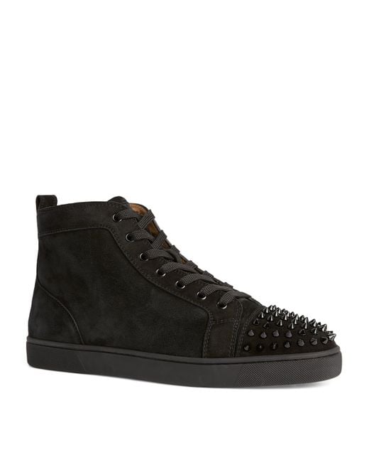 Christian Louboutin Black Lou Spikes Suede Sneakers for men