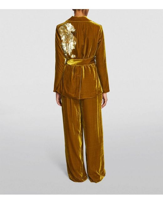 Olivia Von Halle Metallic Velvet-silk Embellished Jagger Pyjama Set