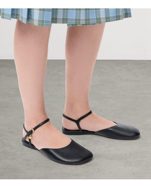 Loewe Black Leather Ankle-Strap Toy Ballet Flats