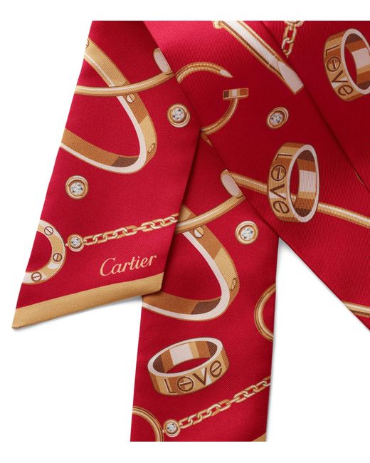 Cartier Red Precious Mundanity Graphic-Print Bandeau Silk Scarf 105Cm X 6Cm