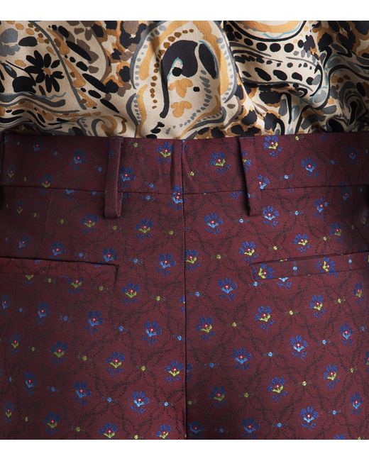 Etro Purple Wool-Cotton Floral Flared Trousers