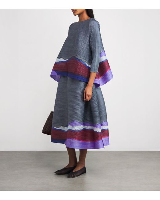 Pleats Please Issey Miyake Blue Grainy Colors Midi Skirt