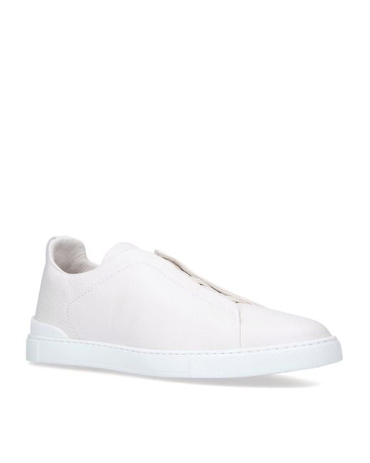 Zegna White Leather Triple Stitch Sneakers for men
